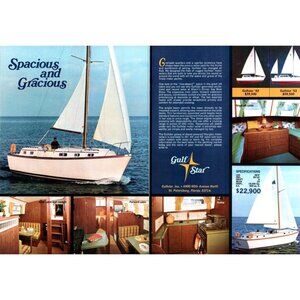 1971 Gulfstar 53' Live Aboard Sailing Yacht 2pg Vintage Print Ad 70s Wall Art